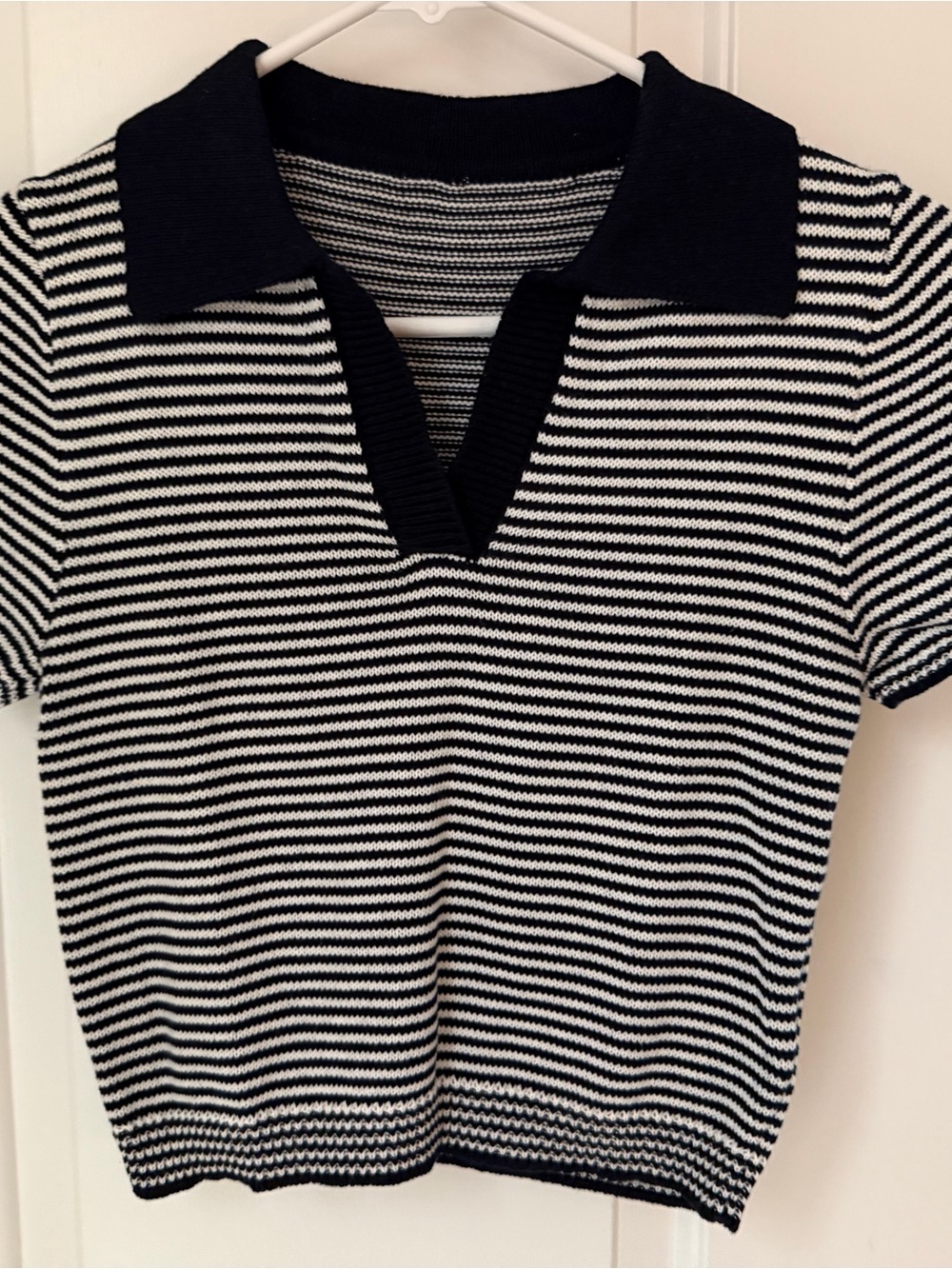 Cider Black & White Striped Polo Top